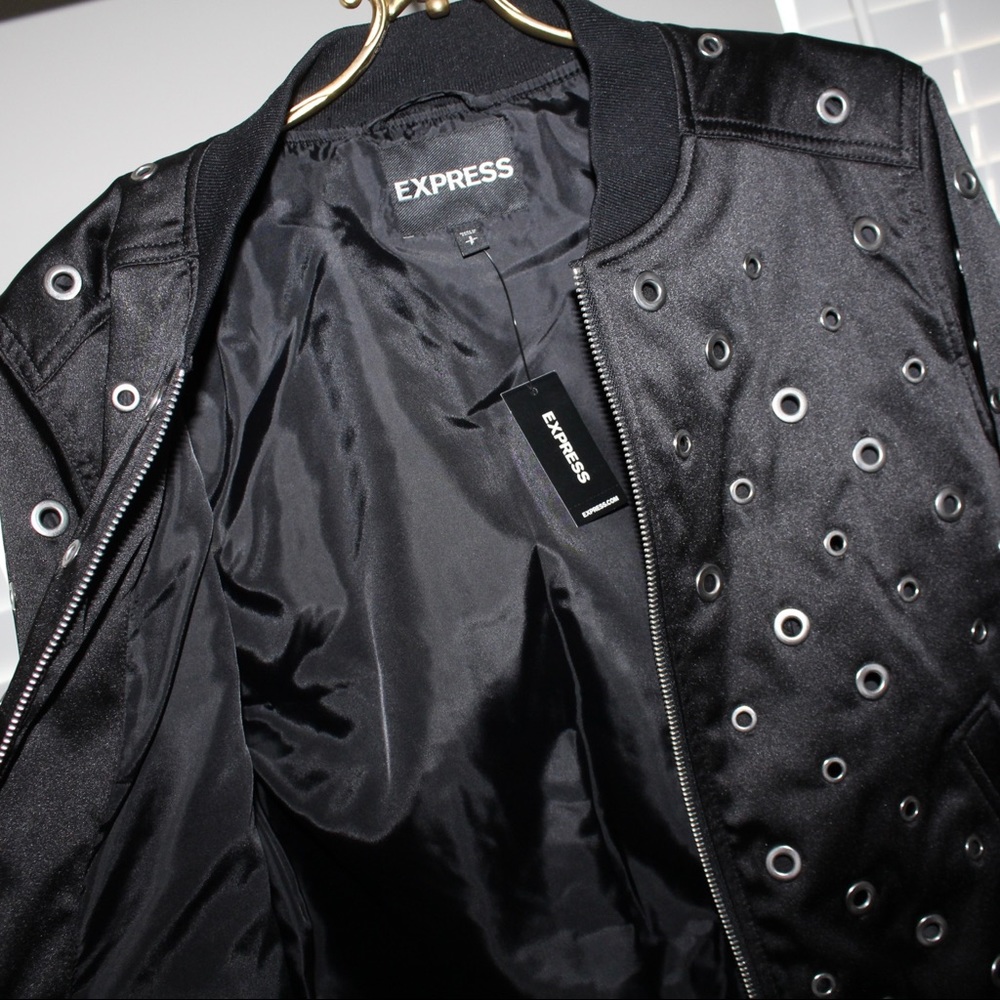 Express Black Eyelet Bomber Jacket - Picture 15 of 15